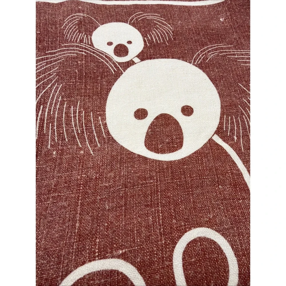 Australia Tea Towel Stylized Koala Bears & Baby Rustic Red White Cotton Linen